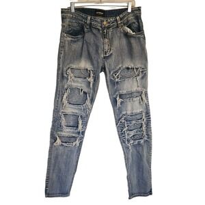 Victorious Jeans Mens 32x32 Blue moto distressed